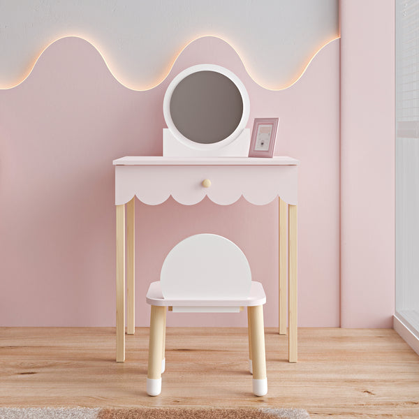 Barnsminkbord med stol Vestnes Cotton Candy/Vit [en.casa]
