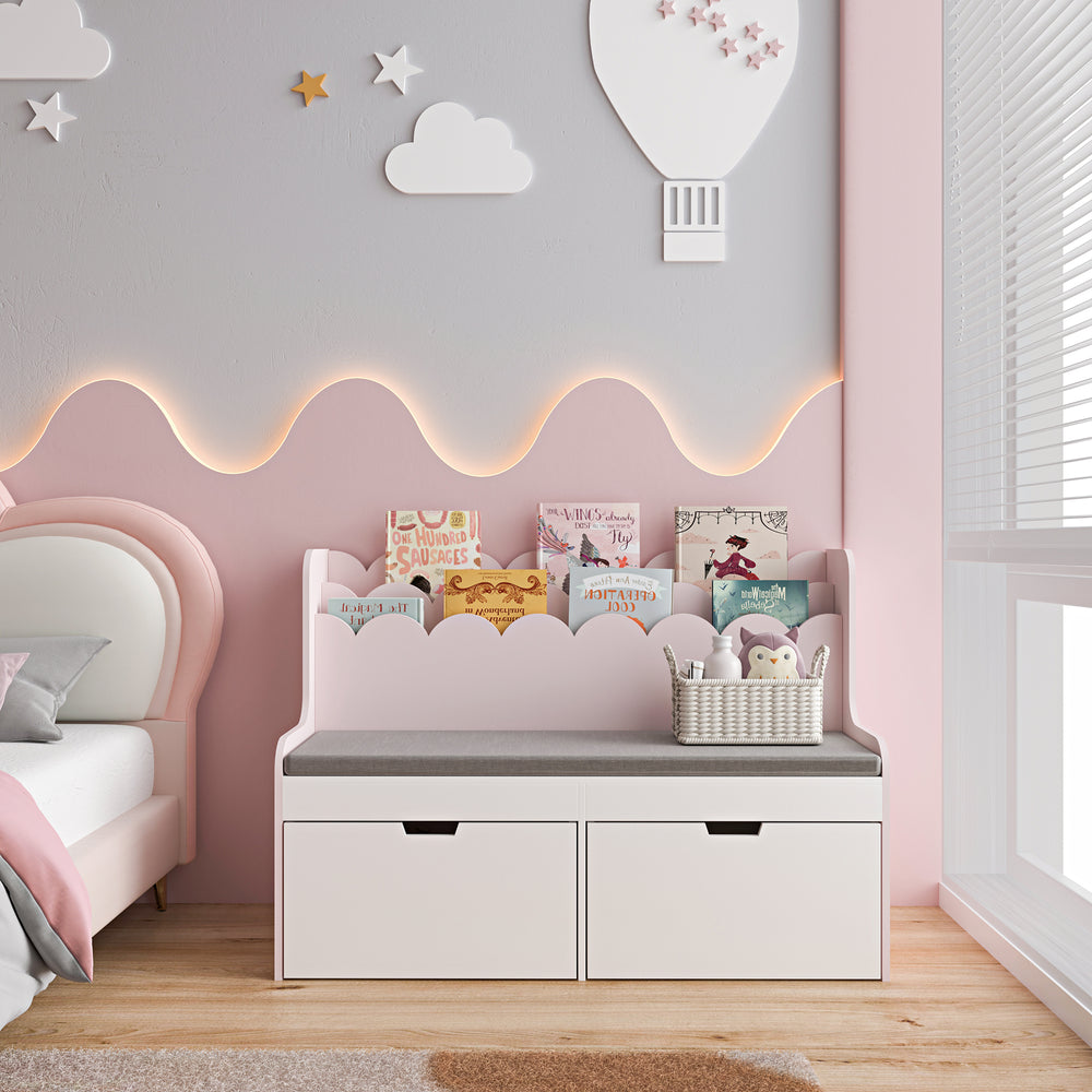 Barnbänk med hylla Vestnes 100x45x70 cm Cotton Candy/Vit [en.casa] - premiumXL