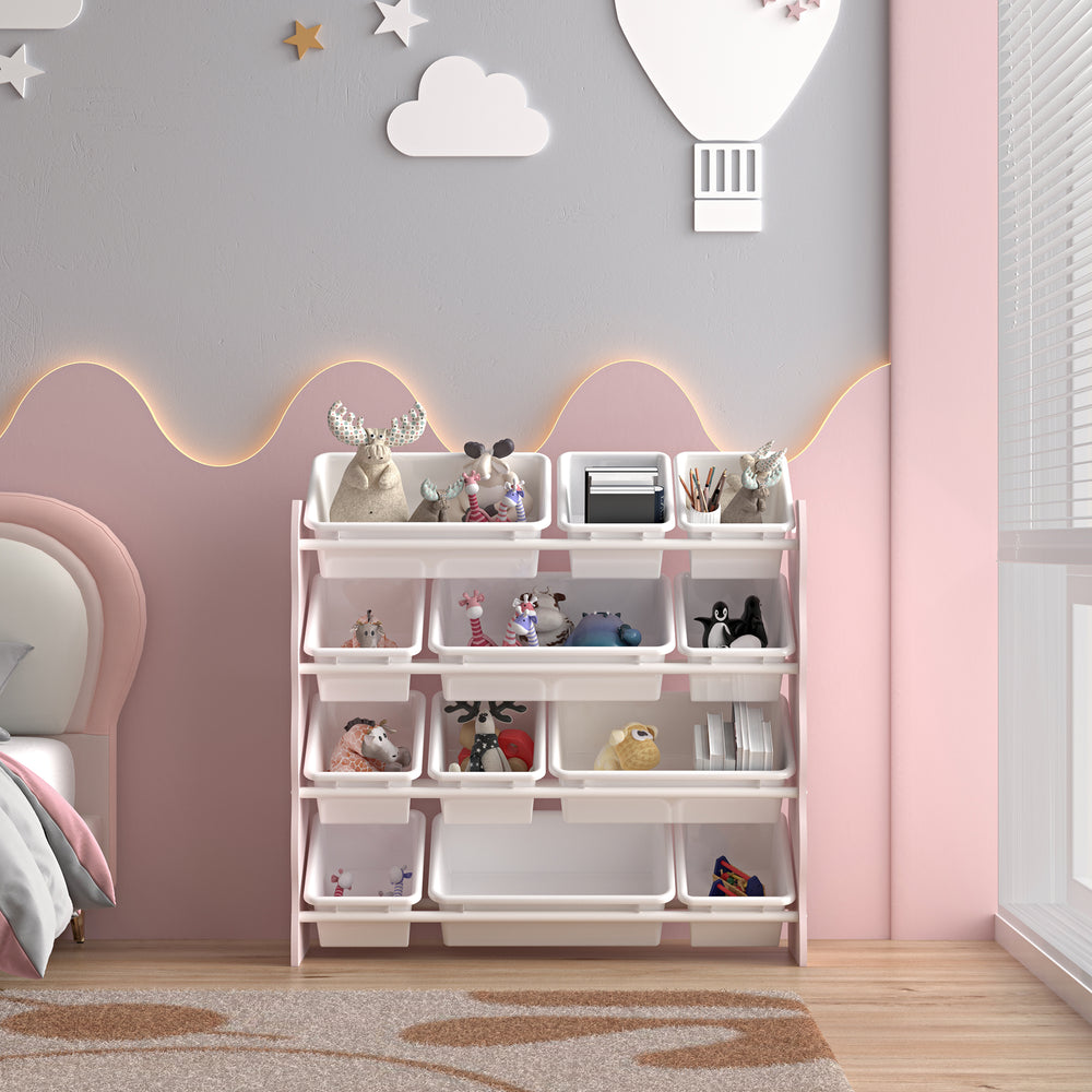 Barnhylla Vestnes med 12 förvaringslådor 78x86x27 cm Cotton Candy/Vit [en.casa] - premiumXL