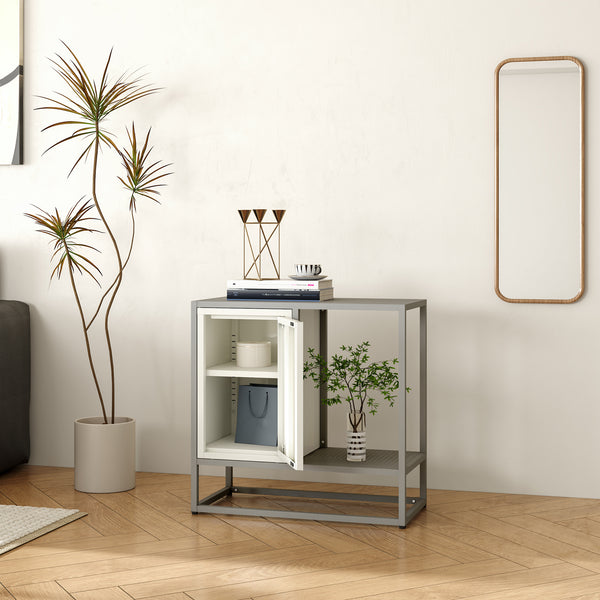Sideboard Burlöv stål 70x72x35 cm grå/vit [en.casa]