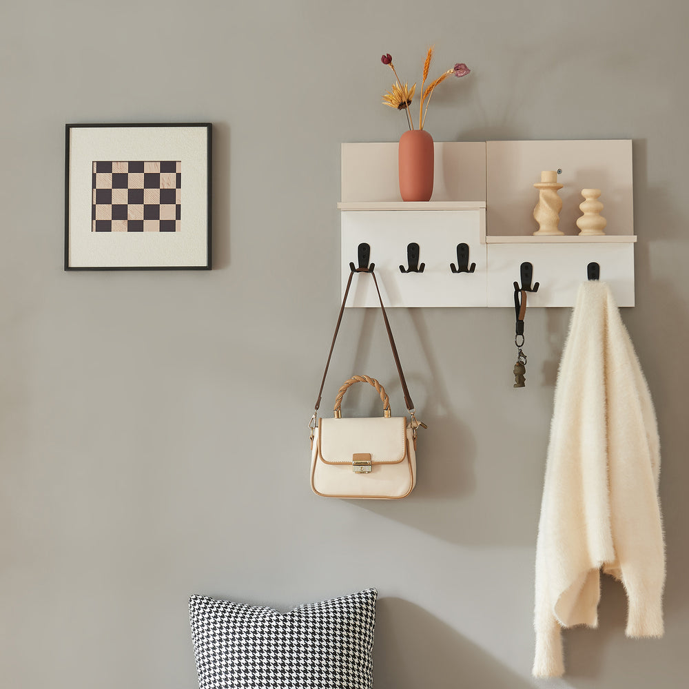 Väggklädhängare Botaruvn med 2 hyllor 34x59x13 cm Beige/Vit [en.casa] - premiumXL