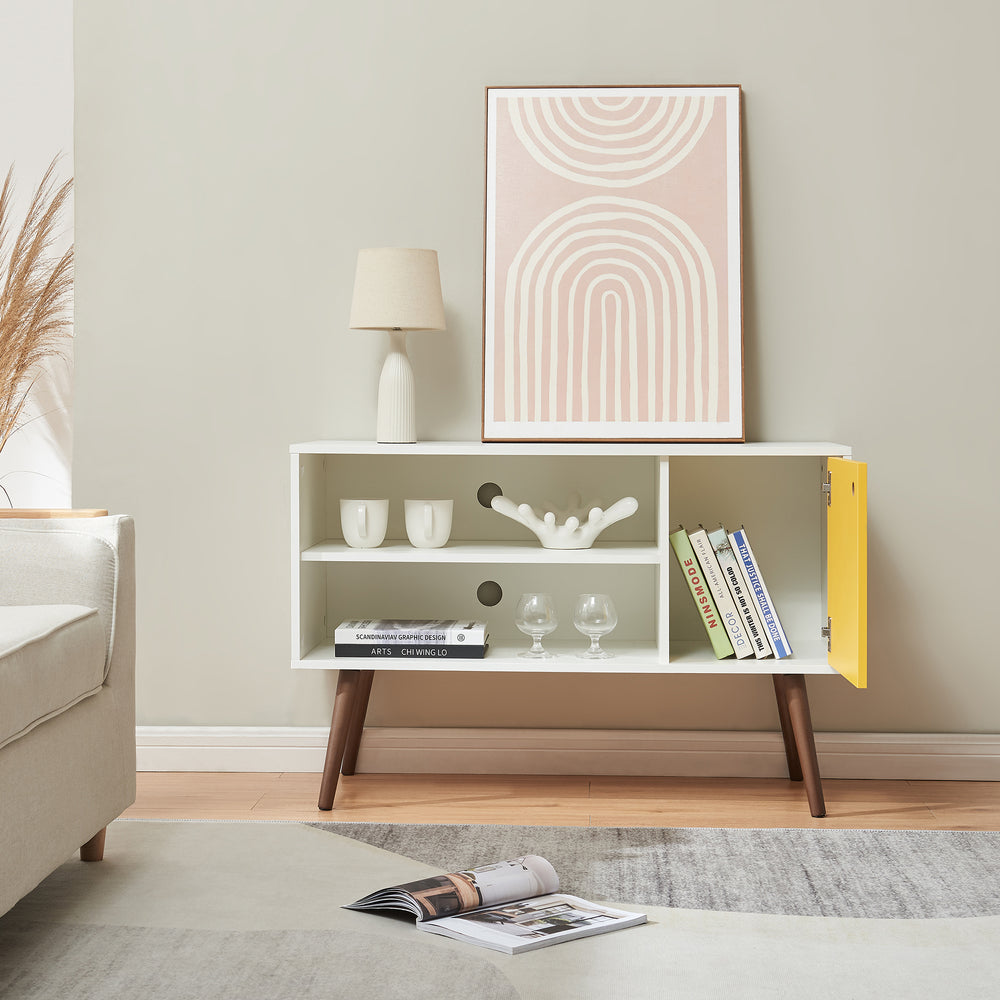 TV-skåp Vare 100x40x66 cm Vit/Gul [en.casa] - premiumXL
