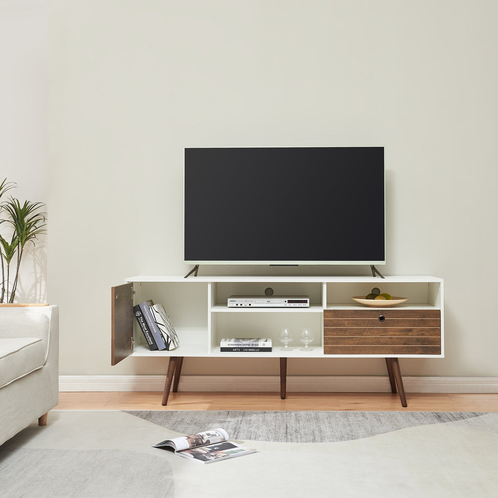 TV-skåp Vare 165x40x66 cm Vit/Valnötslook [en.casa] - premiumXL