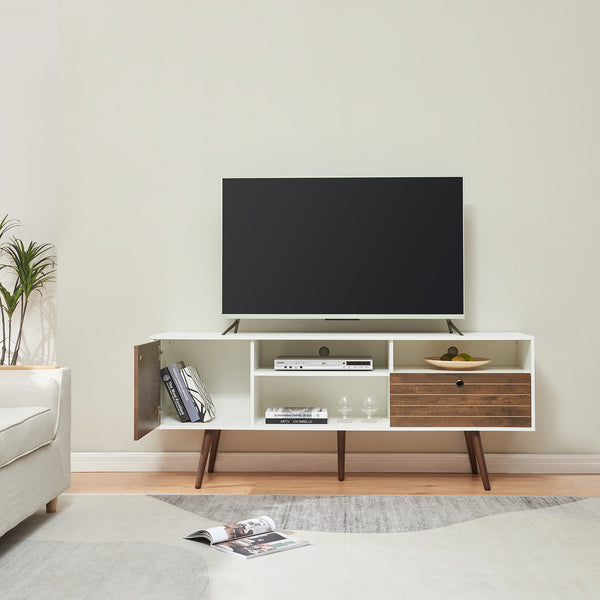 Tv-bänk Vare 165x40x65,5 cm vit valnötsfärg [en.casa] 