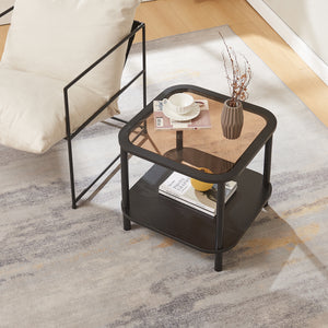 Sidobord Latama med glasskiva 51x51x45 cm Svart/Bronsglas [en.casa]