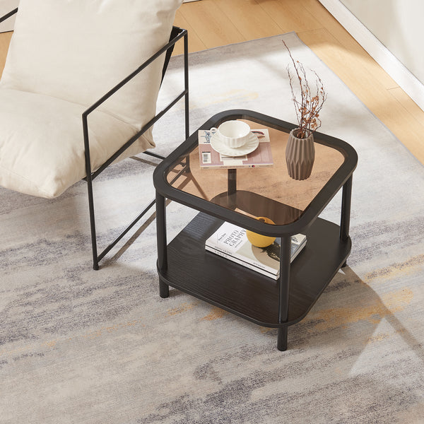 Sidobord Latama med glasskiva 51x51x45 cm Svart/Bronsglas [en.casa]