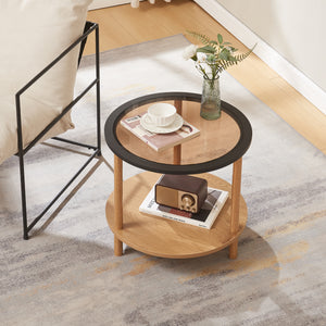 Sidobord Latama med glasskiva Ø51x45 cm Natur/Svart/Bronsglas [en.casa]