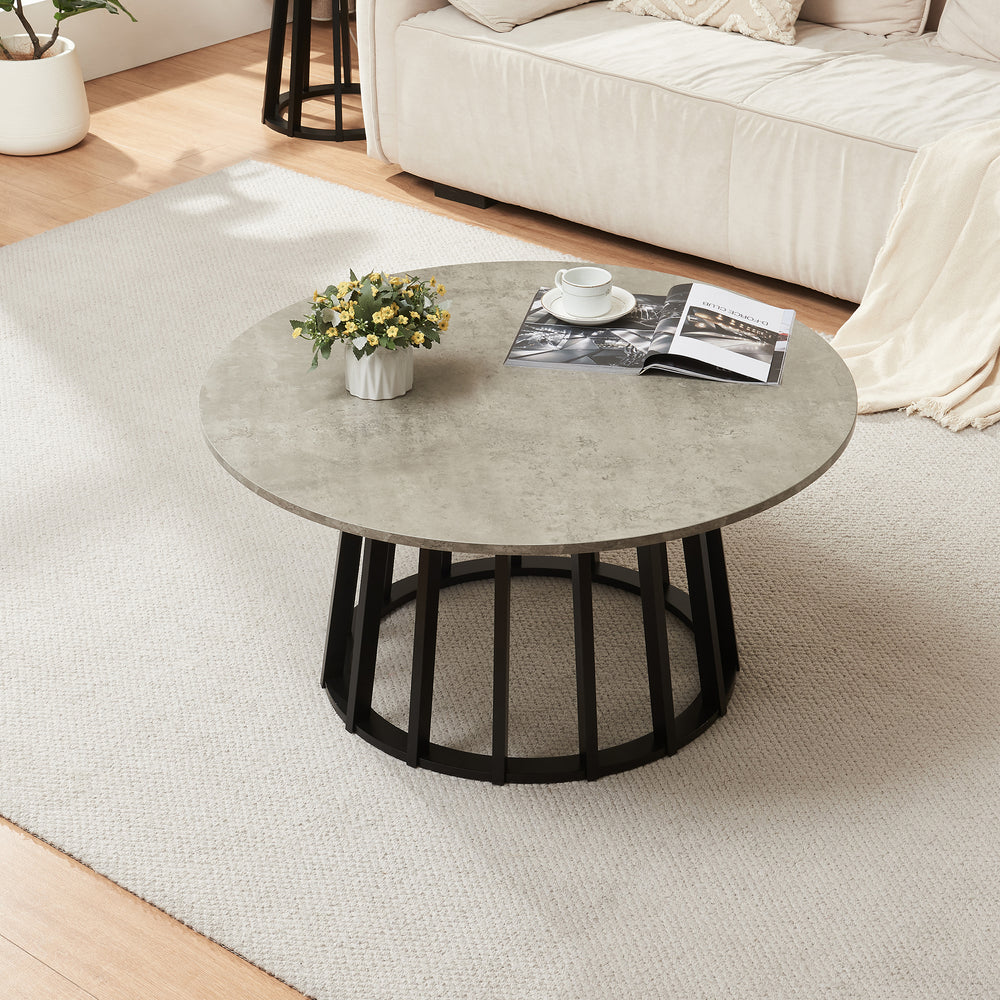 Soffbord Buzzard Ø90x45 cm Svart/Betonglook [en.casa] - premiumXL