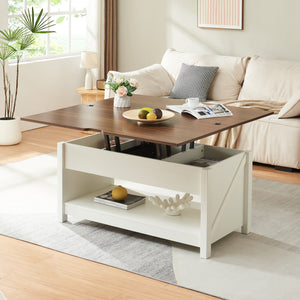 Soffbord Kasama med lyftskiva och förvaringsutrymme 110x55x54 cm valnötslook/vitt [en.casa]