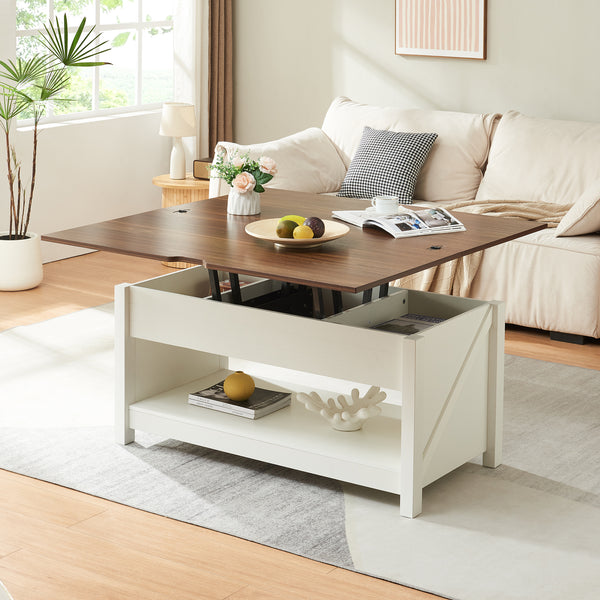 Soffbord Kasama med lyftskiva och förvaringsutrymme 110x55x54 cm valnötslook/vitt [en.casa]