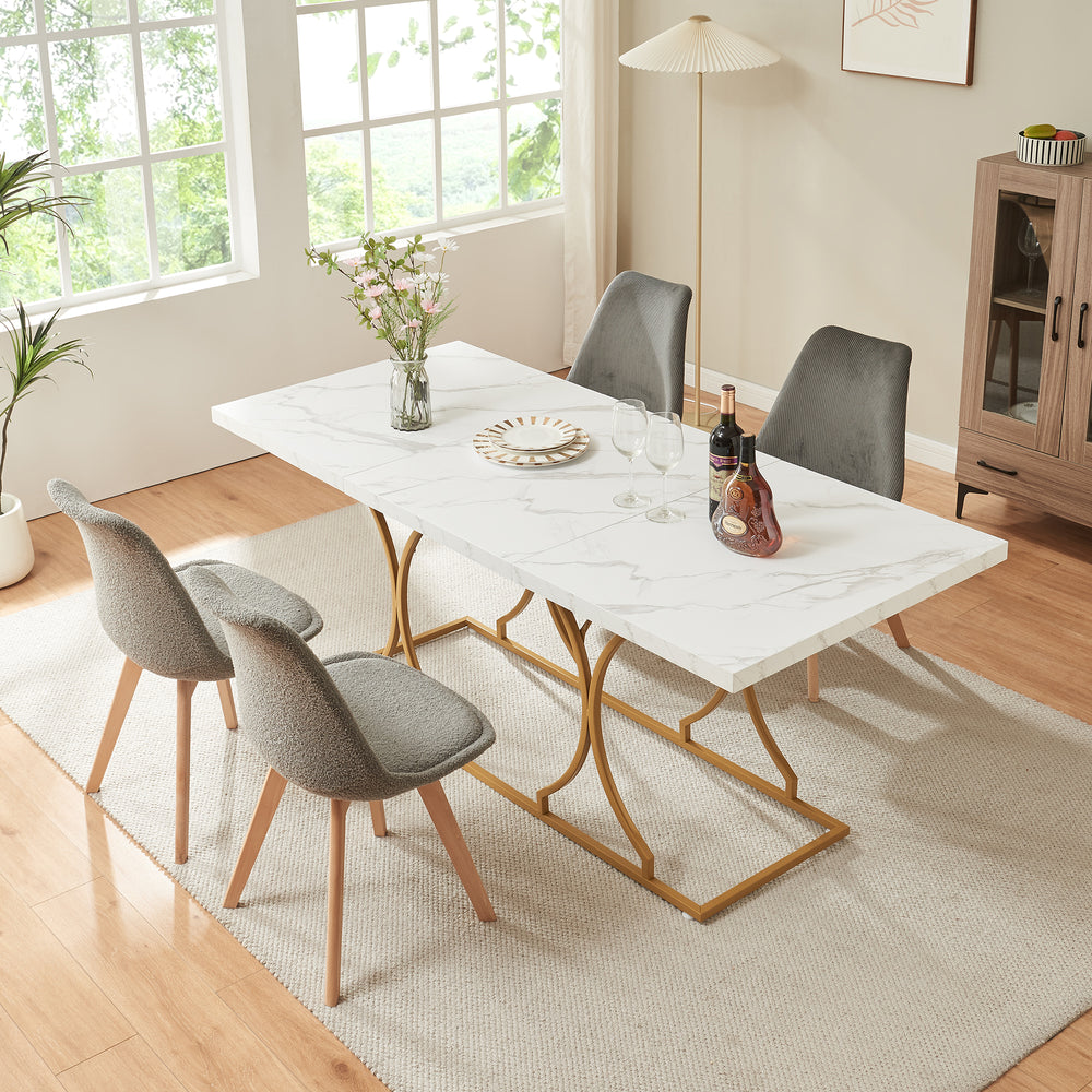 Matbord Figa för 6 personer marmorlook, vit / guld [en.casa] - premiumXL