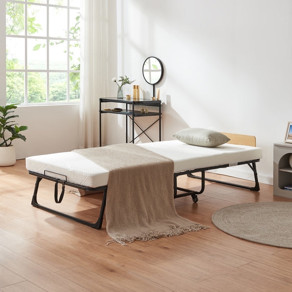 Metallfällbar säng Lustendi med madrass 200x90cm Svart/Eklook [en.casa]