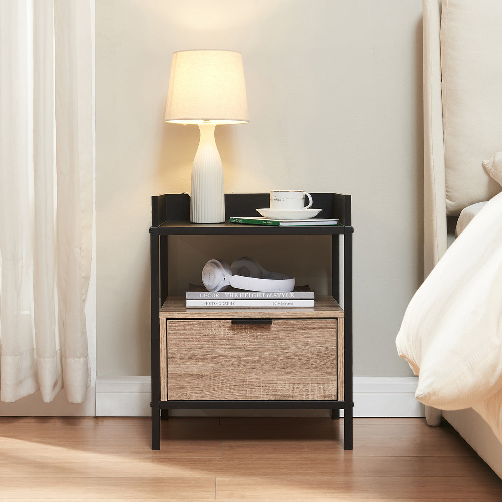 Sängbord Belana 51x40x35 cm Svart/Eklook [en.casa] - premiumXL
