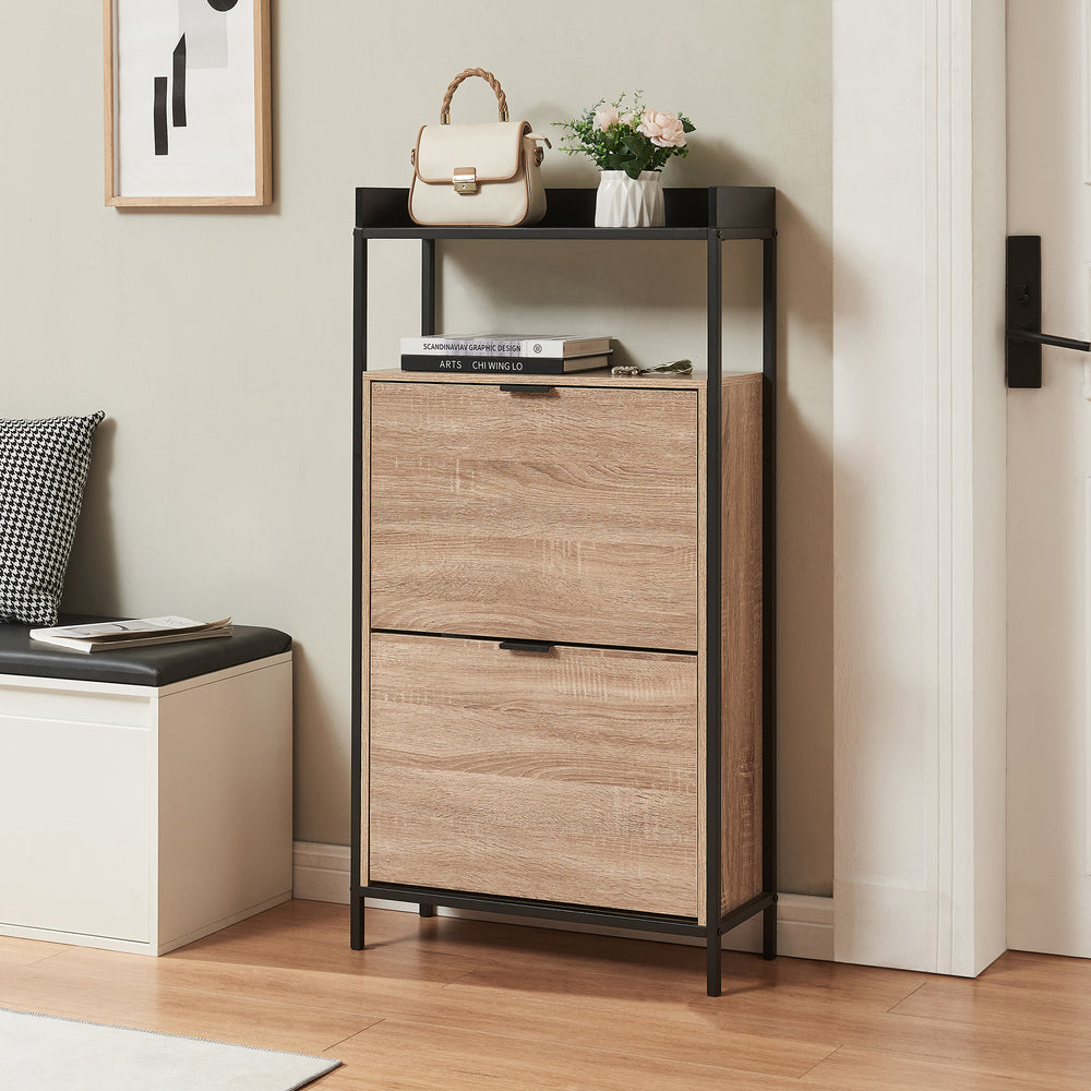 Skoskåp Belana med 2 luckor 116x60x24 cm Svart/Eklook [en.casa] - premiumXL