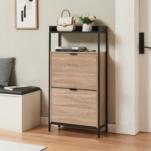 Skobänk Belana med 2 luckor 116x60x24 cm Svart/Eklook [en.casa]