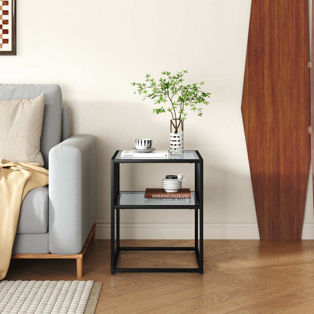 Sidobord Tronevn med glasskiva 50x40x40 cm Svart [en.casa]