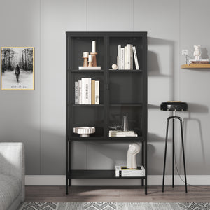 Vitrinskåp Borshavisa stål 2-dörrar 160x80x35 cm svart [en.casa]