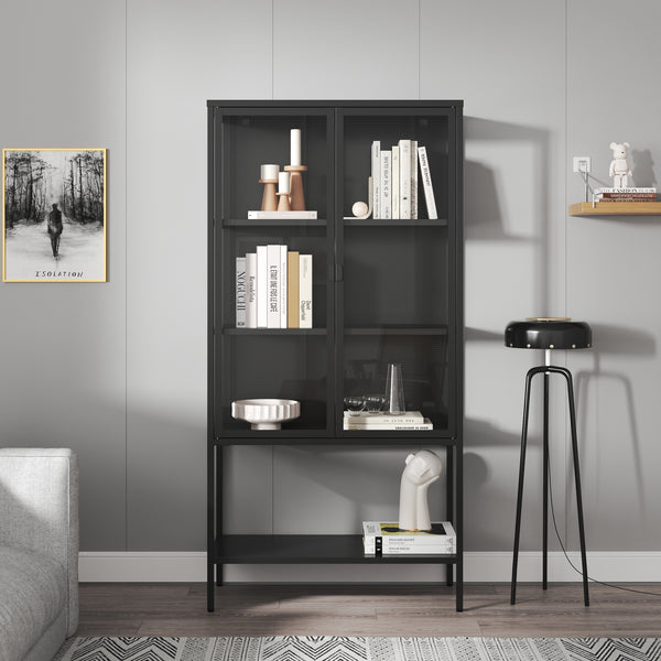 Vitrinskåp Borshavisa stål 2-dörrar 160x80x35 cm svart [en.casa]