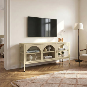 Vitrinskåp-Sideboard Klippestad Stål 118x35x55 cm Kamelfärgad [en.casa]