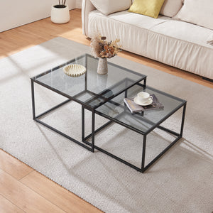 Soffbord 2-delat set Tromlaslo rökt glas, grått [en.casa]
