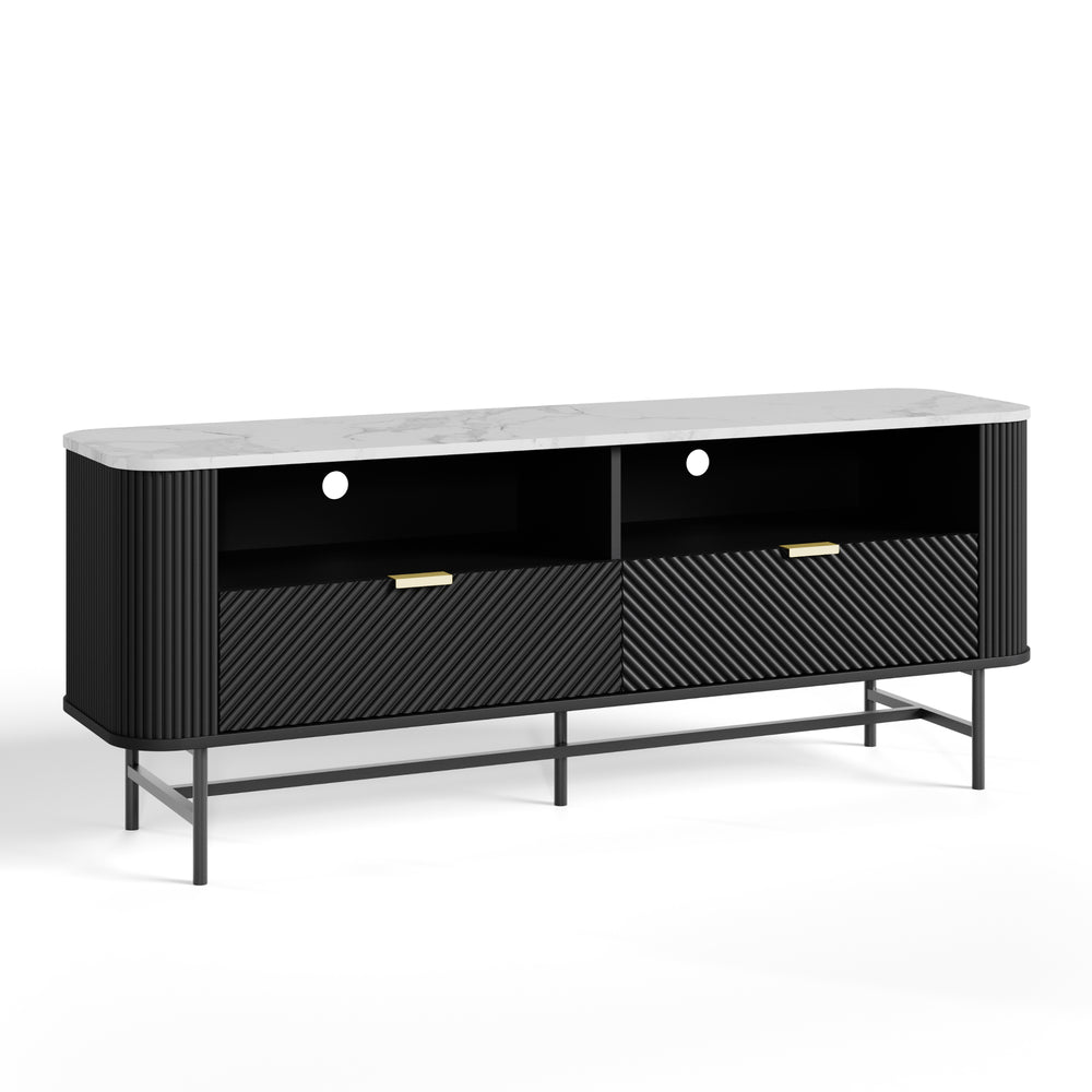 TV-lågt bord Olvehok 140x40x55 cm Svart/marmorutseende, vit [en.casa]