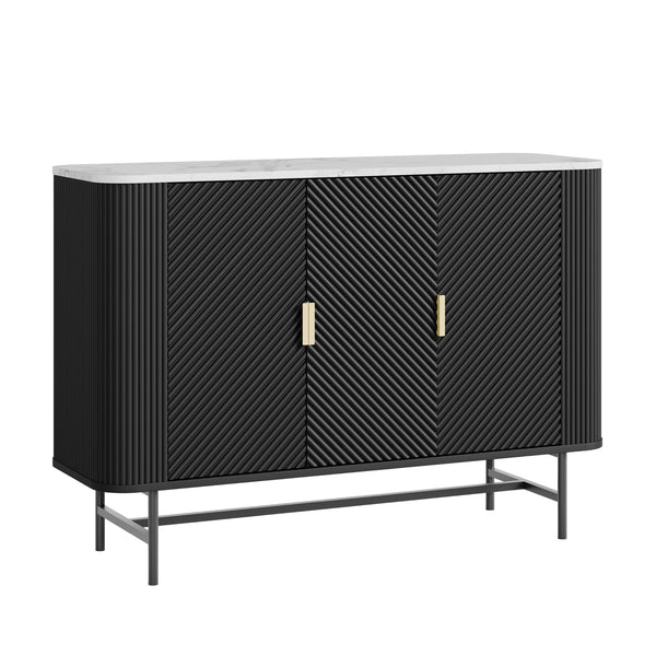 Sideboard Olvehok 110x40x77 cm Svart/Marmorutseende, vit [en.casa]