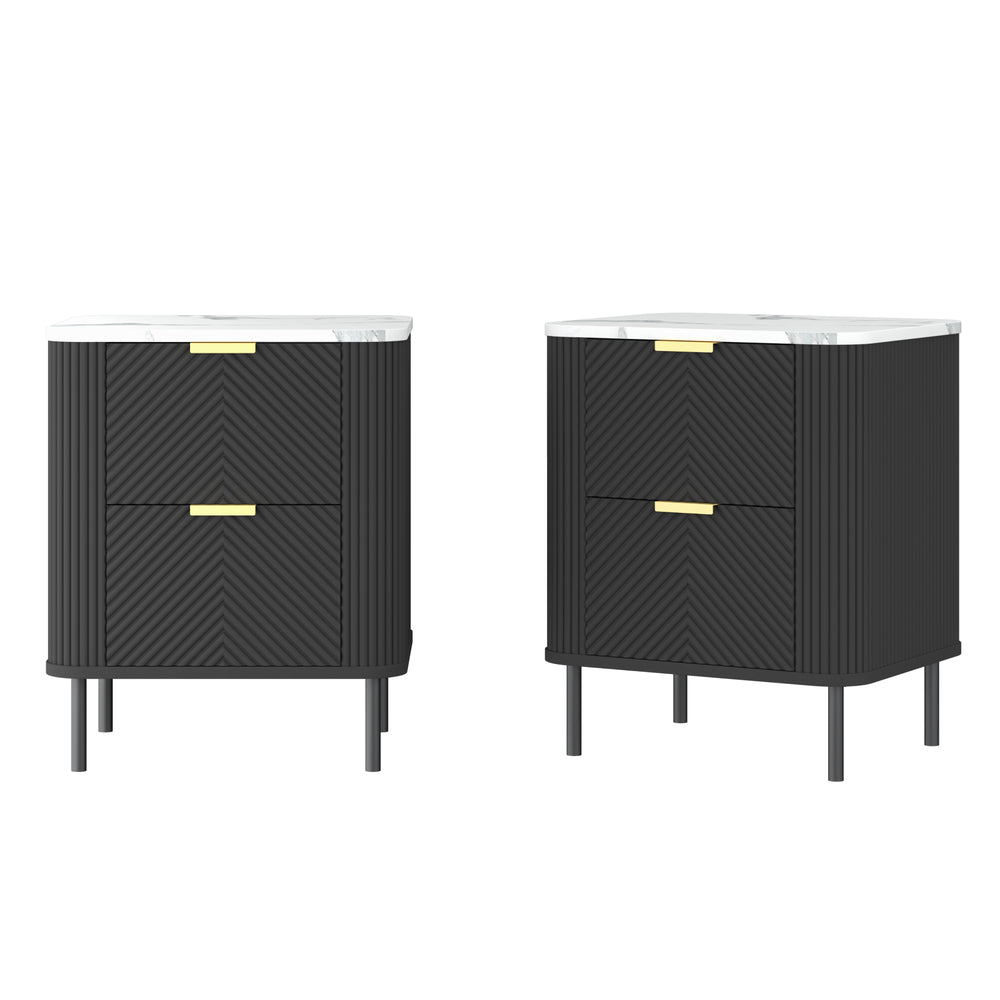 Nattduksbord Olvehok 2-pack 55x52x38 cm Svart/Marmorutseende, vit [en.casa]