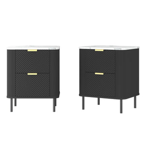 Nattduksbord Olvehok 2-pack 55x52x38 cm Svart/Marmorutseende, vit [en.casa]