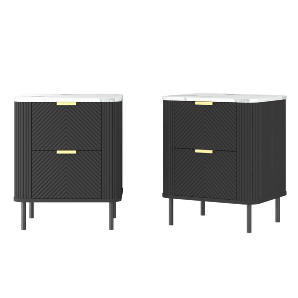 Nattduksbord Olvehok 2-pack 55x52x38 cm Svart/Marmorutseende, vit [en.casa]