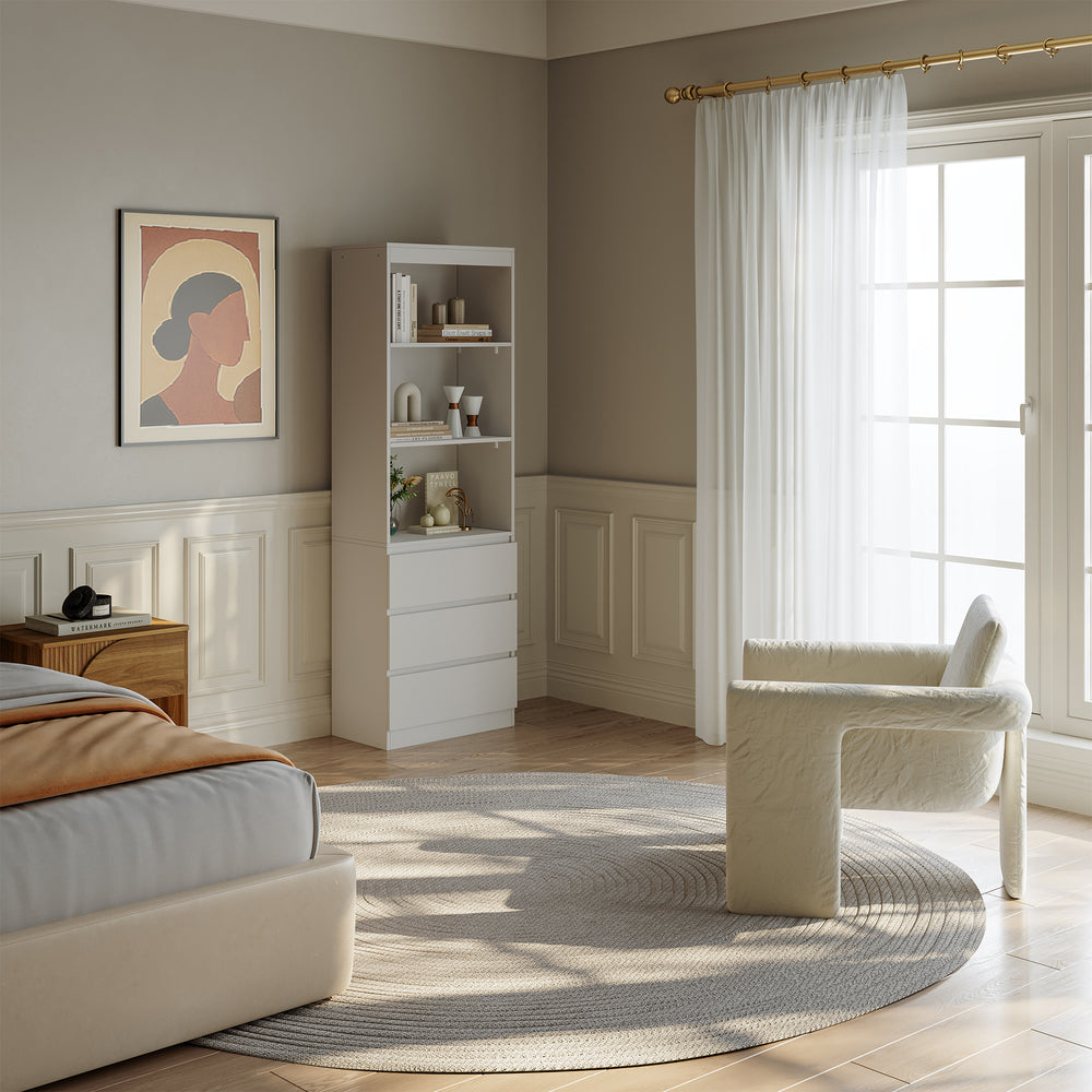 Bokhylla Les med 3 lådor 180x60x35 cm Vit [en.casa] - premiumXL