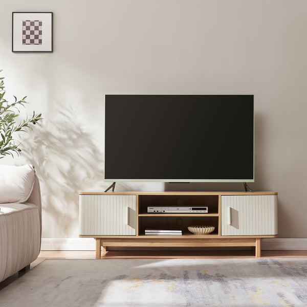 TV-skåp Ferrersp med 2 dörrar 140x40x45 cm eklook/sandfärgad [en.casa]