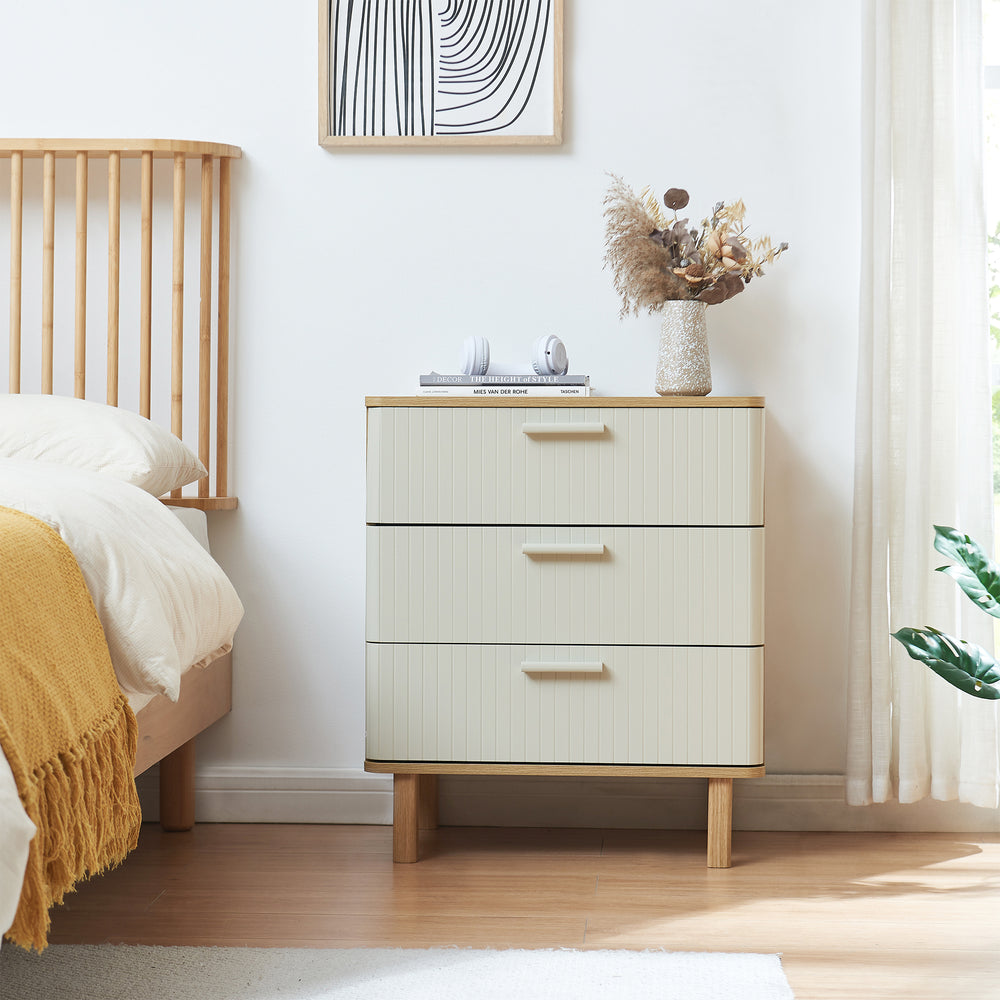 Byrå Ferrersp med 3 lådor 70x60x40 cm eklook/sandfärgad [en.casa]