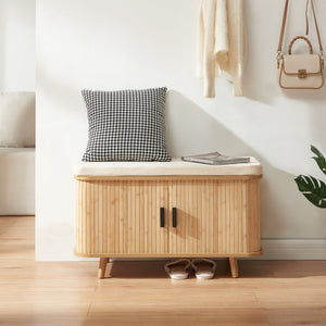 Skåp för skor med sittdyna Tvedestrand 50x80x40 cm bambu/beige [en.casa]