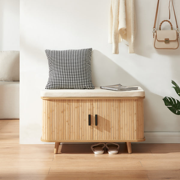 Skåp för skor med sittdyna Tvedestrand 50x80x40 cm bambu/beige [en.casa]