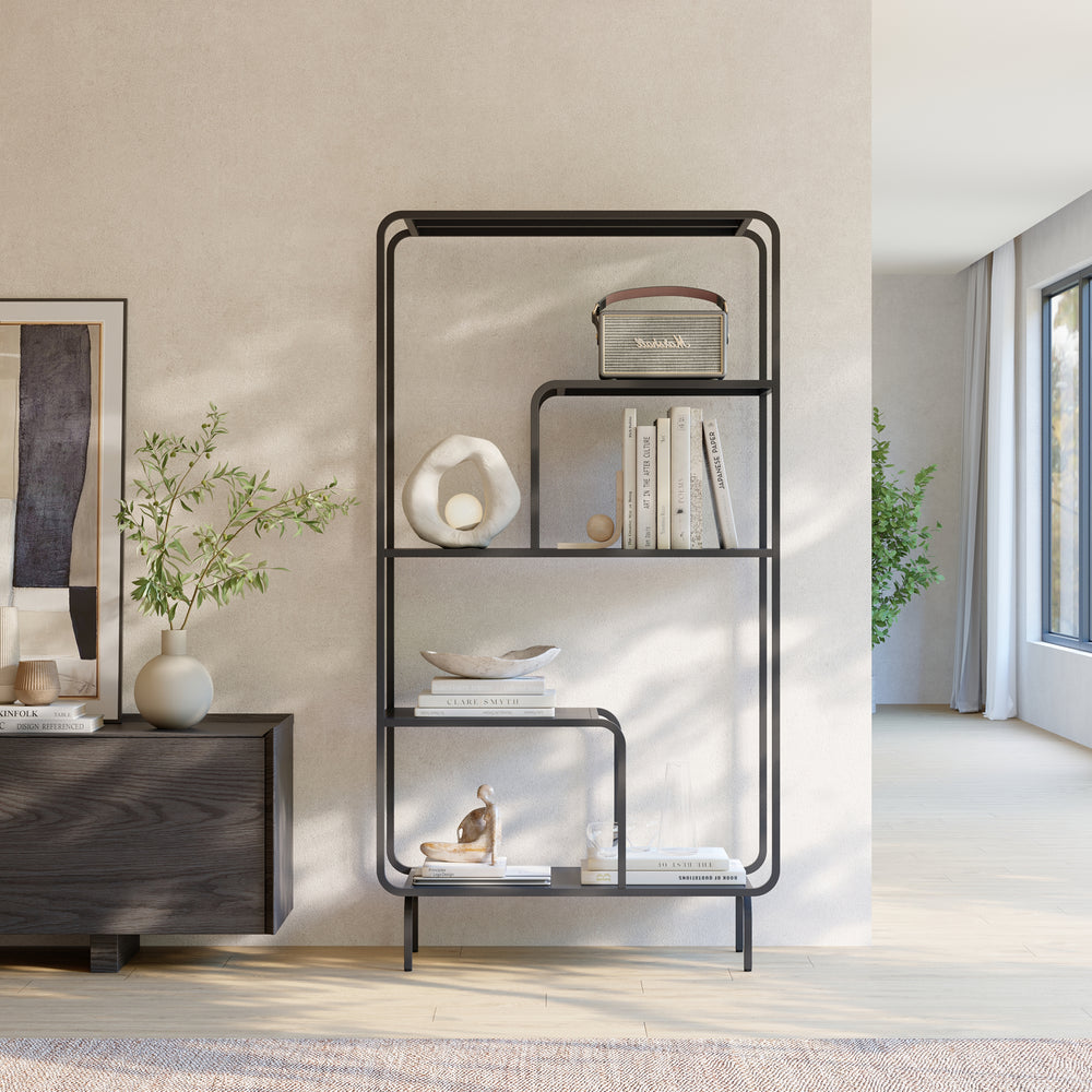 Bokhylla Færder stål 145x76x33 cm svart [en.casa]