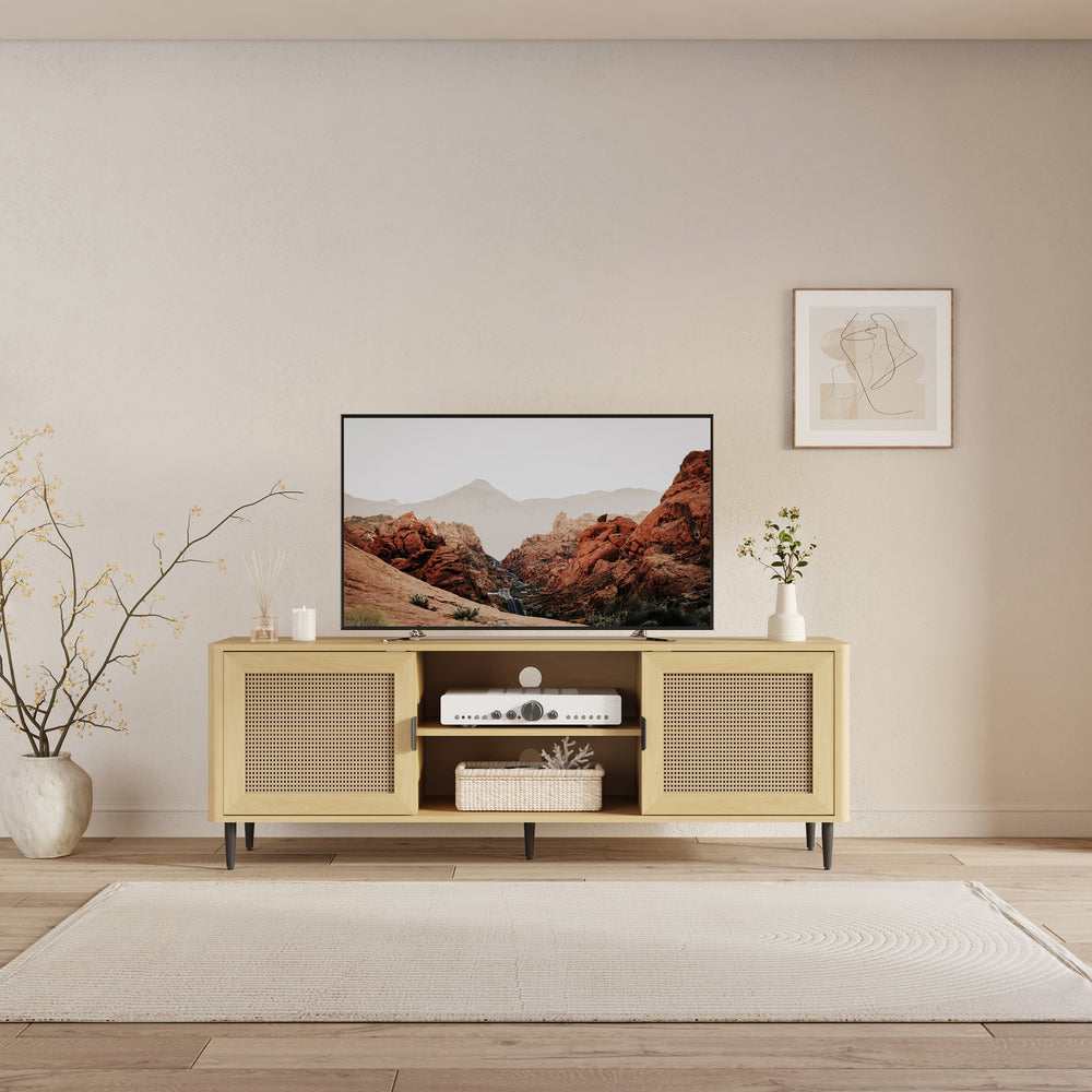 TV-bänk Lukhomso 152x40x54 cm Eklook/Rattanlook [en.casa]