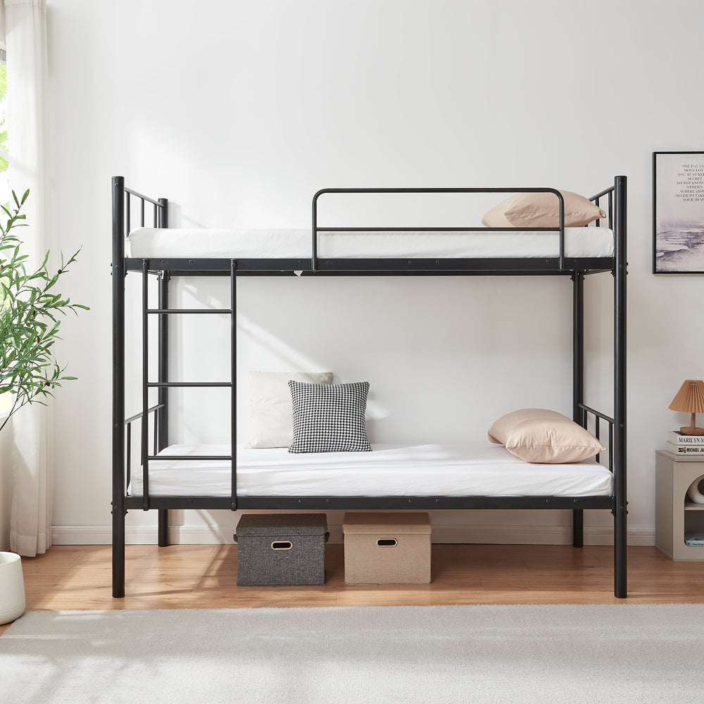 Metall-våningssäng Berimma med 2 madrasser 90x200 cm Svart [en.casa]