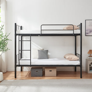 Metall-våningssäng Berimma med 2 madrasser 90x200 cm Svart [en.casa]