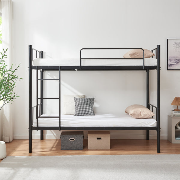 Metall-våningssäng Berimma med 2 madrasser 90x200 cm Svart [en.casa]