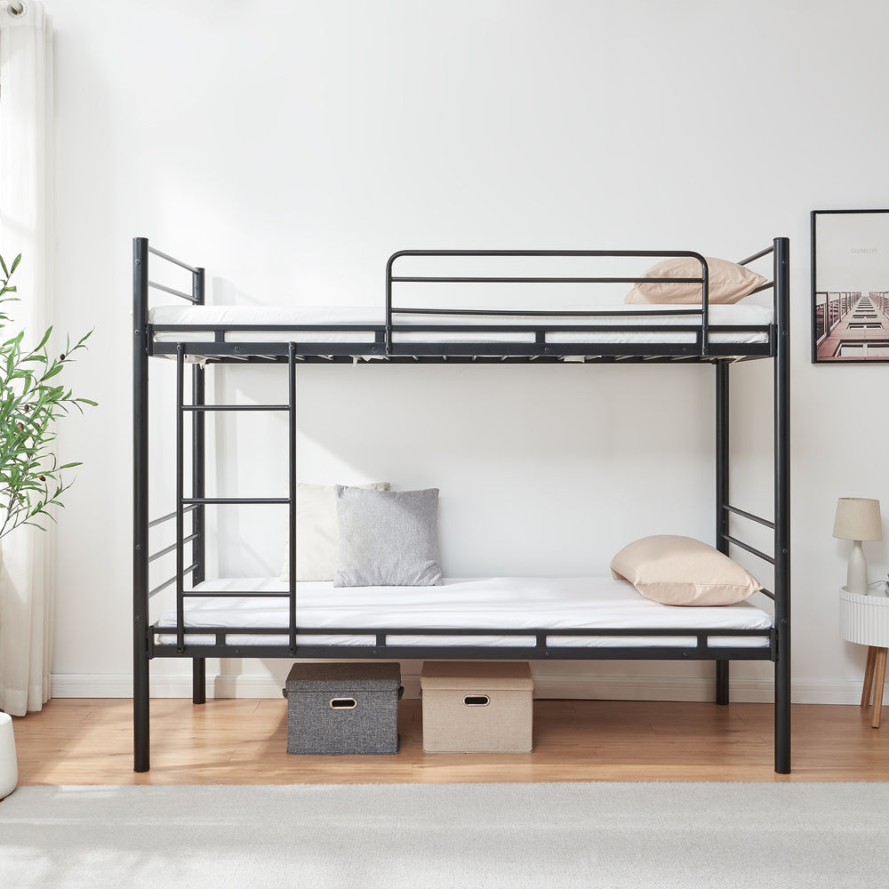 Metall-våningssäng Bevapis med 2 madrasser 90x200 cm Svart [en.casa]