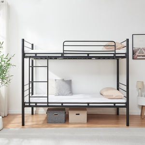 Metall-våningssäng Bevapis med 2 madrasser 90x200 cm Svart [en.casa]