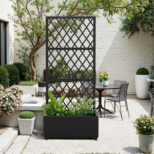 Avdelare Malja med blomlåda stål 190x82x38 cm svart [casa.pro]