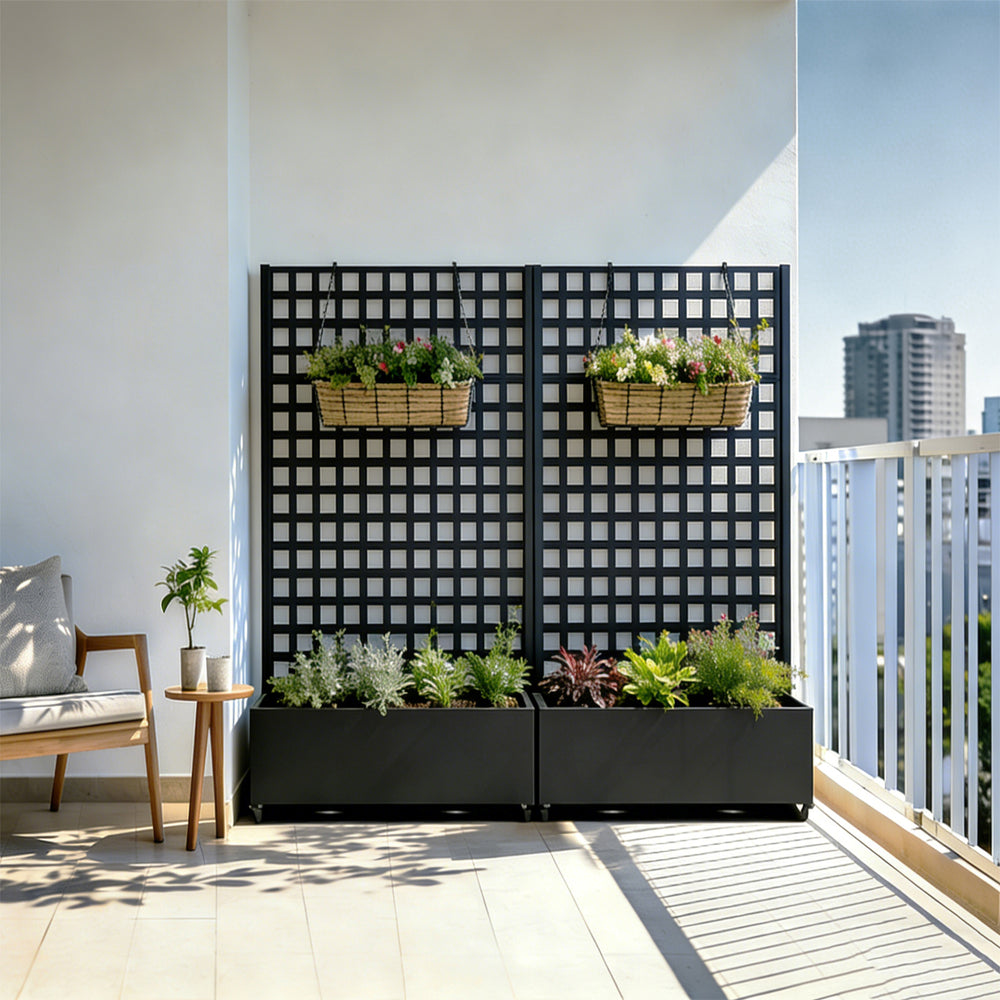 Avskiljare Toma med blomlåda i stål 190x82x38 cm Svart [casa.pro]