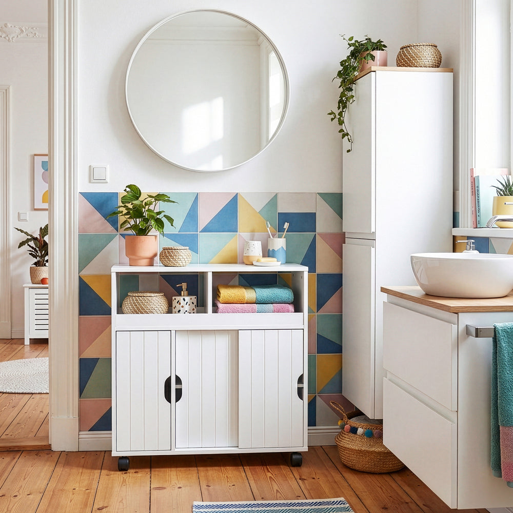 Sidobord på hjul Fadeskimma 72x70x20 cm Vit [en.casa]