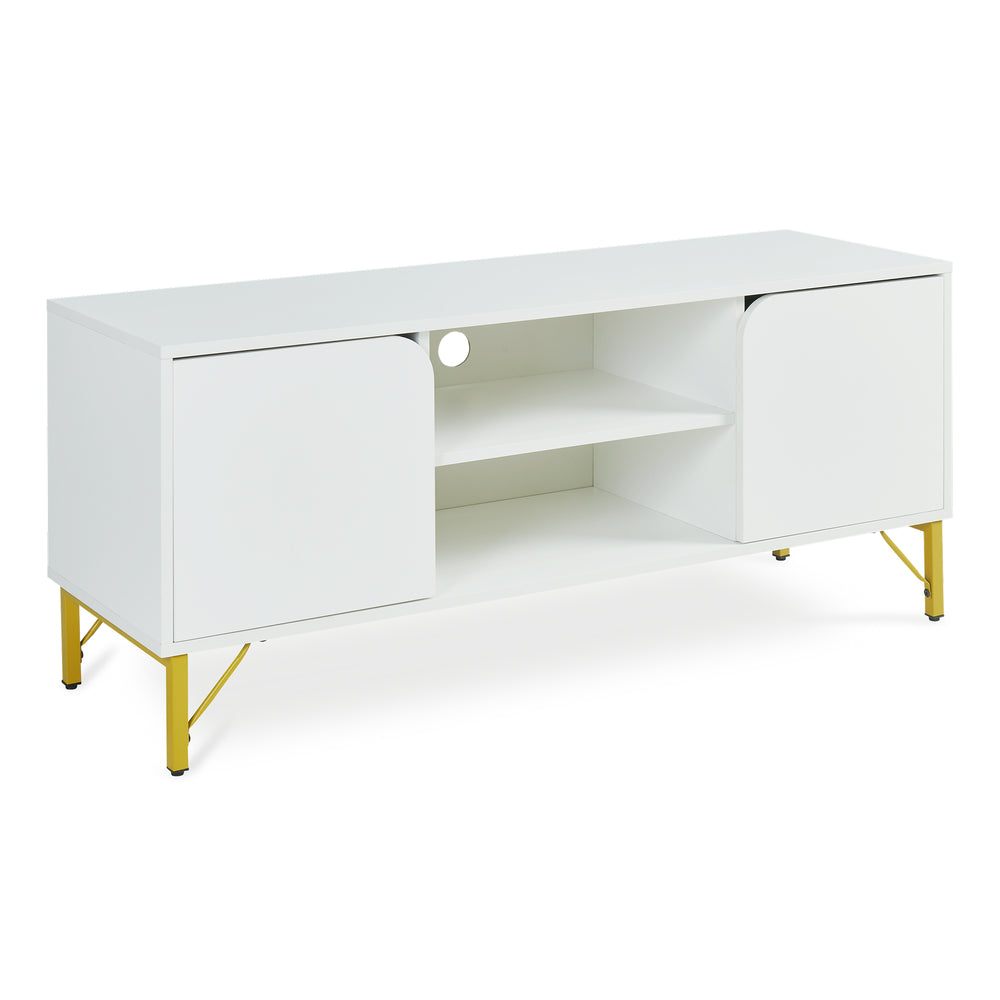 TV-bänk Reyri 120x39x52 cm Vit/Guldfärgad [en.casa]
