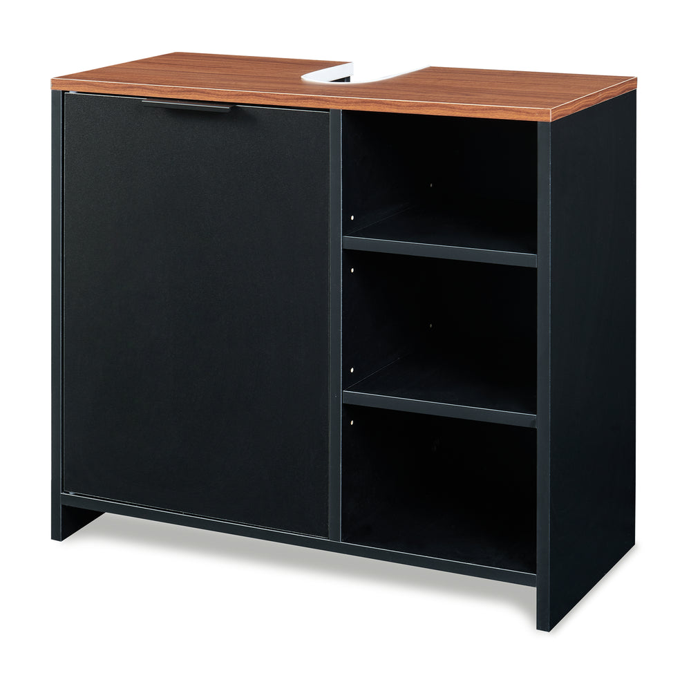 Tvättställsskåp Trond 60x66x30 cm Svart/Valnötsoptik [en.casa]