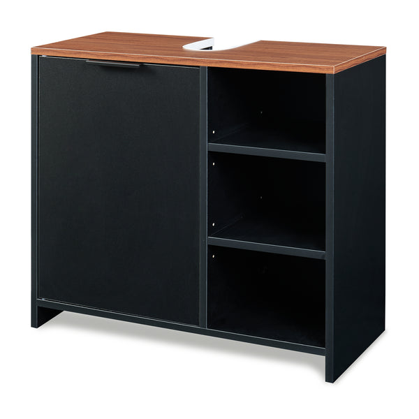 Tvättställsskåp Trond 60x66x30 cm Svart/Valnötsoptik [en.casa]
