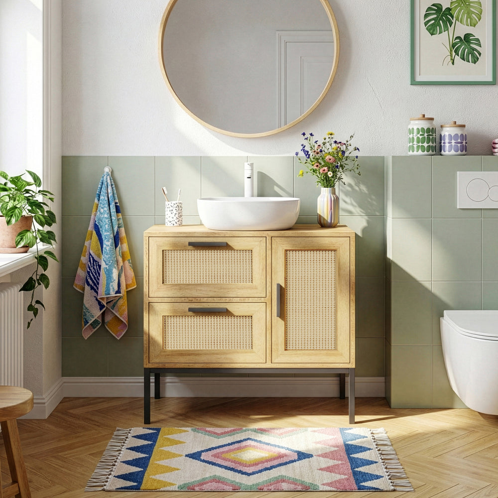 Tvättställsskåp Marhasa 60x60x40 cm Eklook/Svart [en.casa]