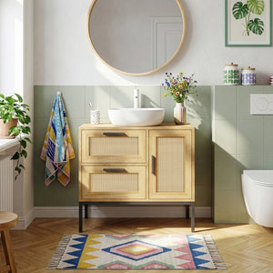 Tvättställsskåp Marhasa 60x60x40 cm Eklook/Svart [en.casa]