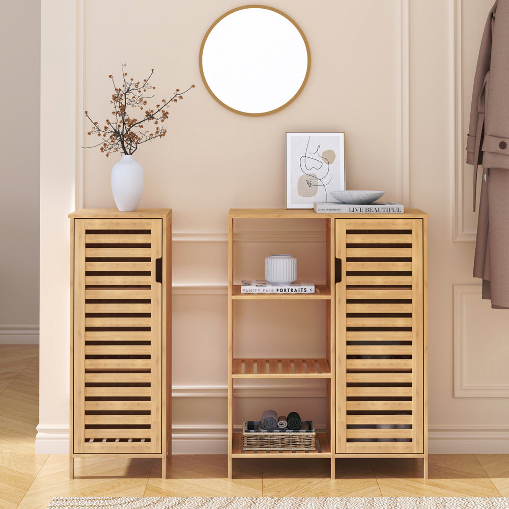 Sidobord Hakseri 2-del. 87x99x33 cm Bambus Natur [en.casa]